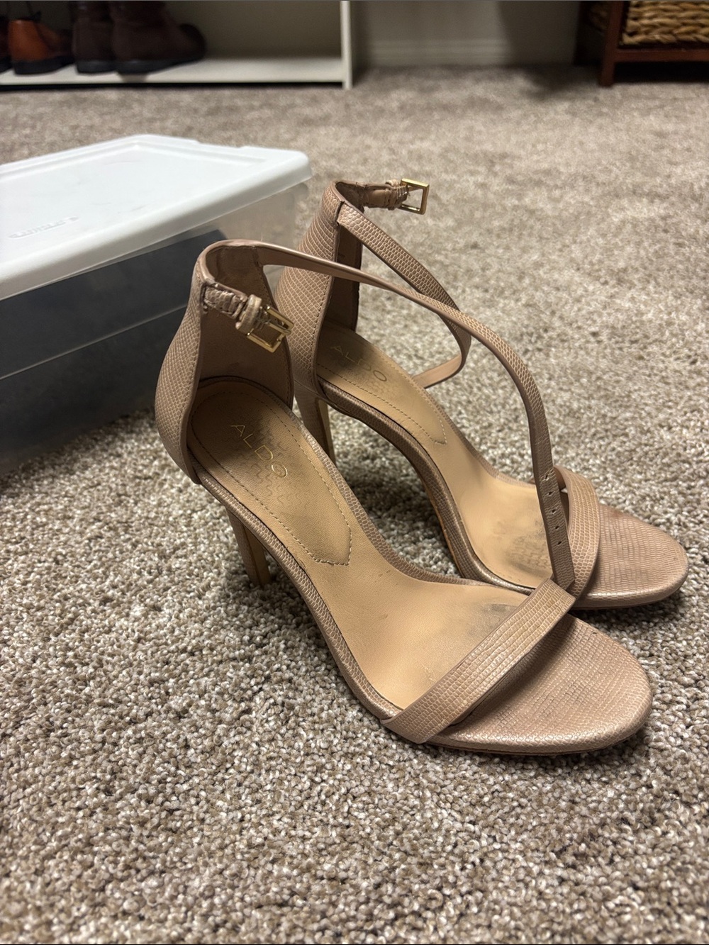 Aldo Blush Tan Strappy Ankle Strap Heels